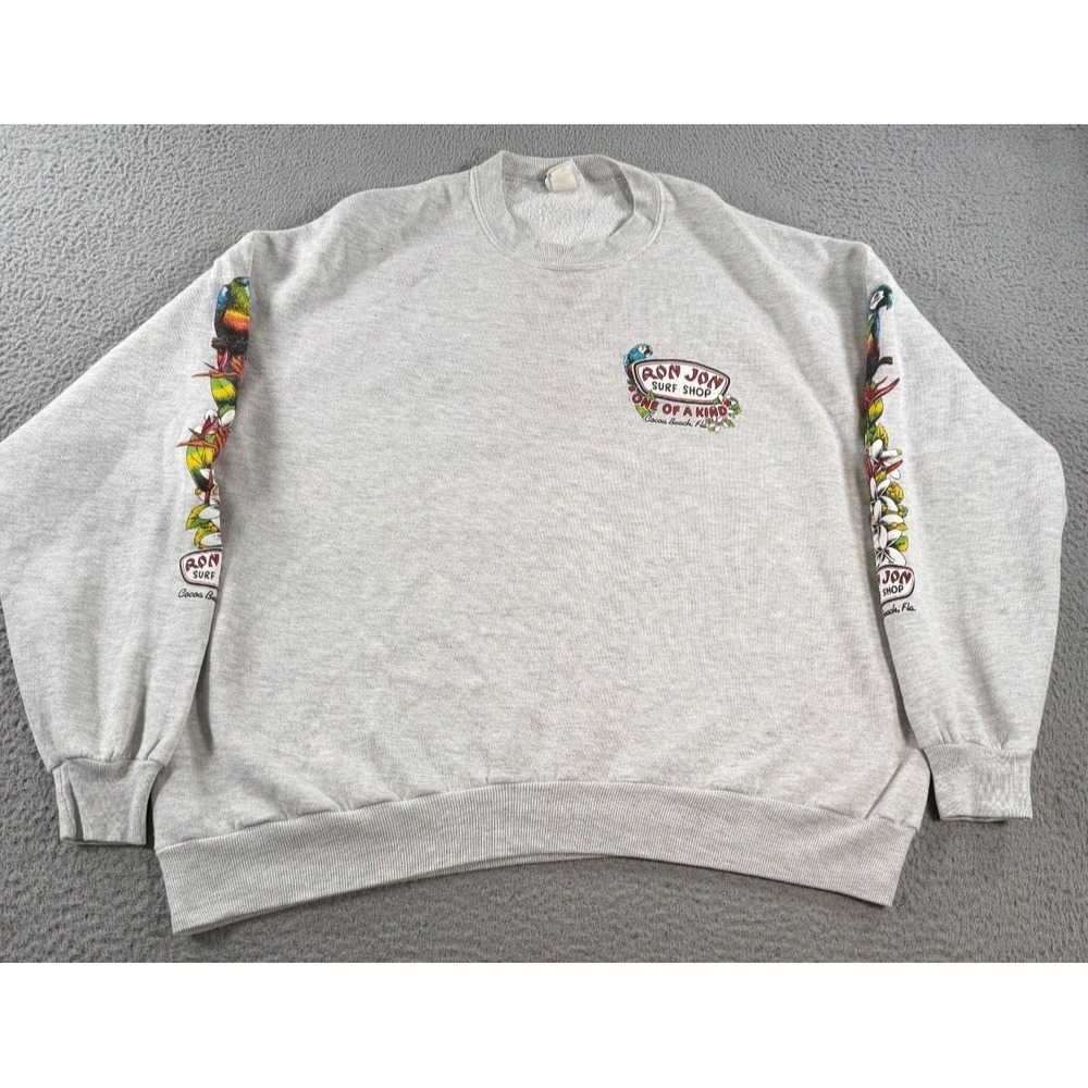 VTG Ron Jon Surf Shop Sweatshirt Men's 2XL Gray Cocoa Beach Graphic Long Sleeve